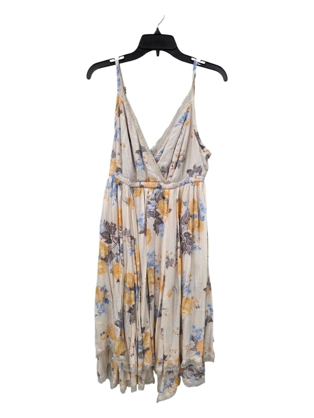 Floral Wrap Midi Dress in Cream with Yellow & Blue Bloom